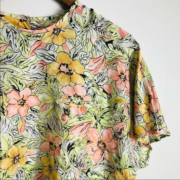 Diane Gilman Floral Print Top - Yellow, Pink, Green - Picture 4 of 8